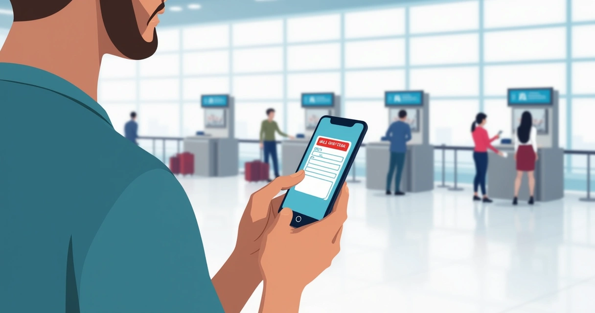 Pessoa fazendo check-in online em aeroporto 