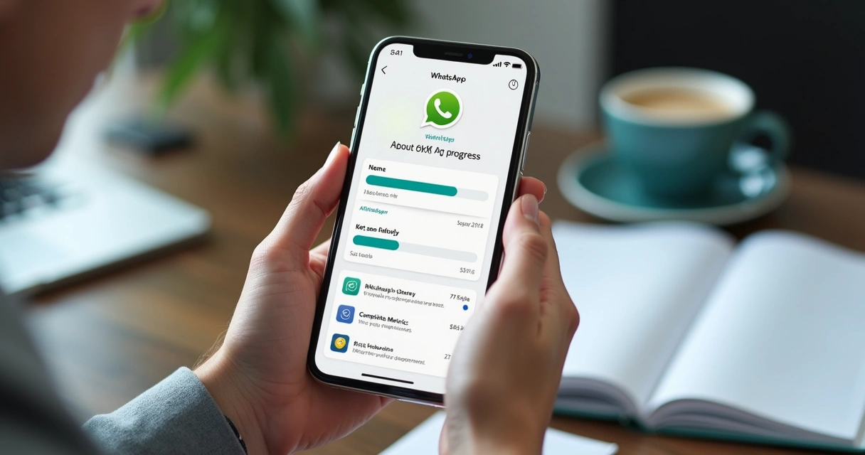 Gestor de PME fazendo check-in dos OKRs via WhatsApp no celular 