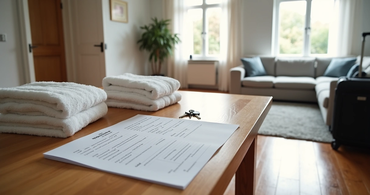 Apartamento pronto para check-out com checklist e itens organizados 