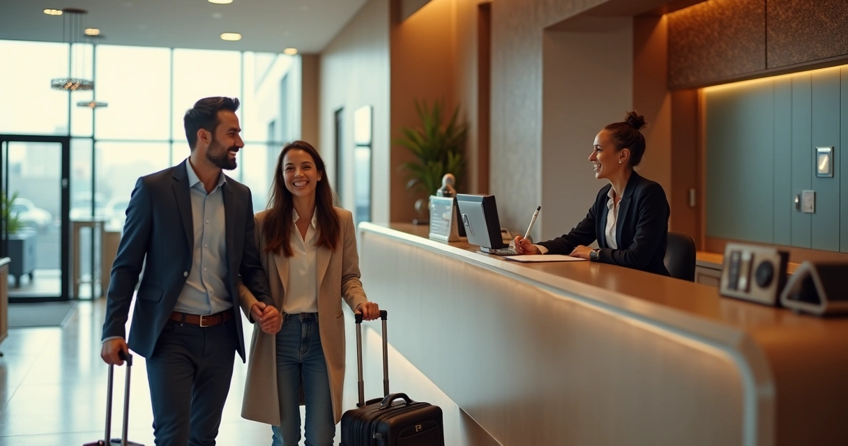 Check-in de hóspedes em hotel moderno 