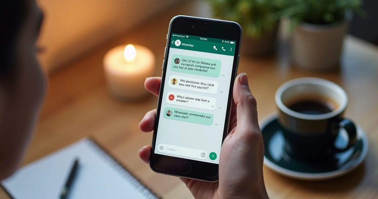 Tela de celular com check-in de metas por WhatsApp 