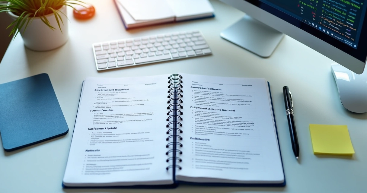 Checklist de atualização fiscal ao lado de notebook 
