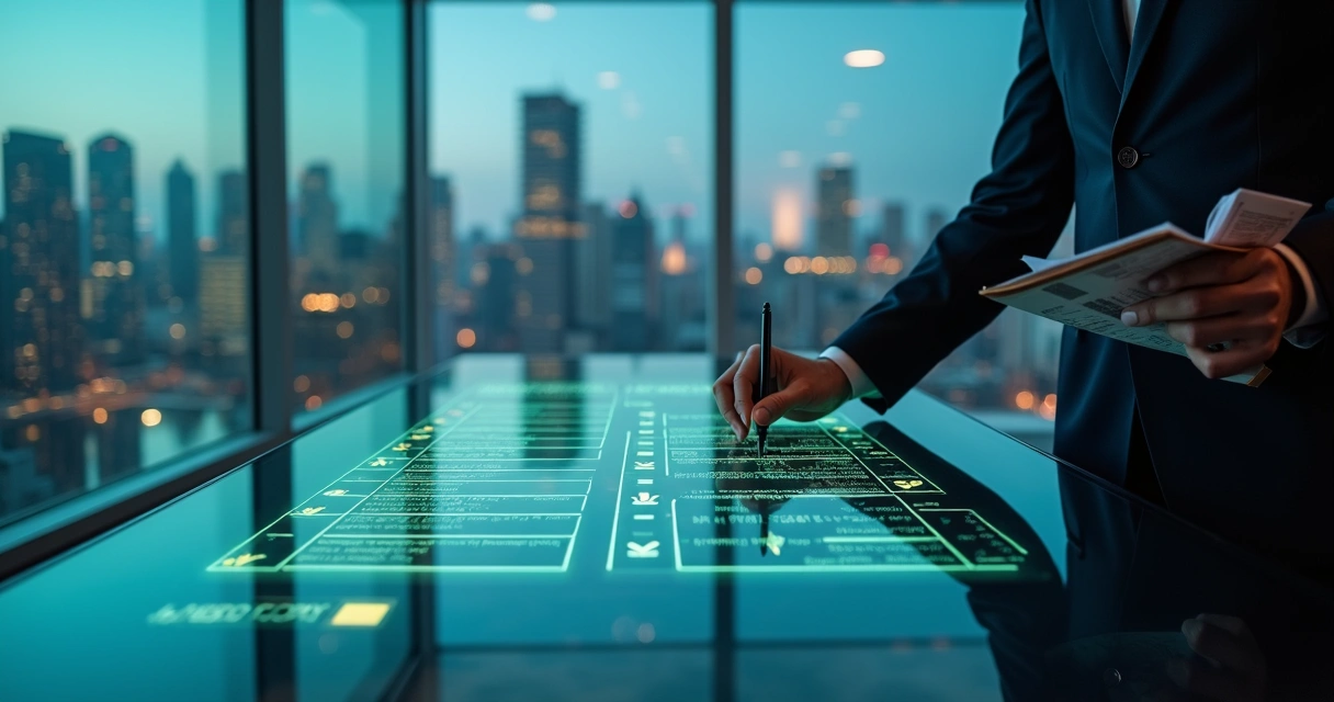 Checklist digital de auditoria fiscal em toque de ejecutivo em sala corporativa 