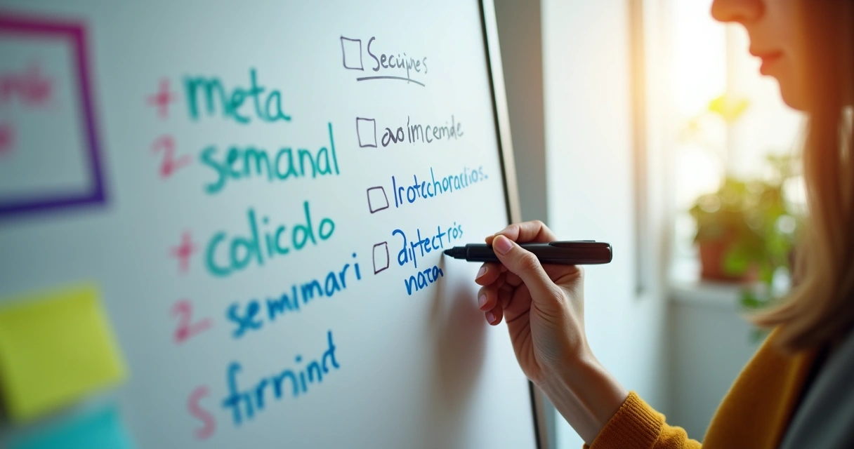 Checklist de metas de autoliderança em quadro branco 