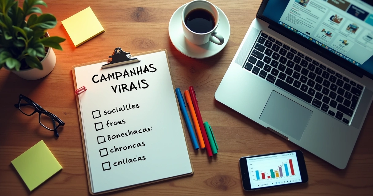 Checklist em papel ao lado de computador e celular com redes sociais abertas 