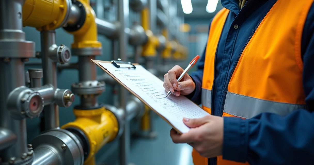 Checklist de comissionamento sendo usado em área industrial 