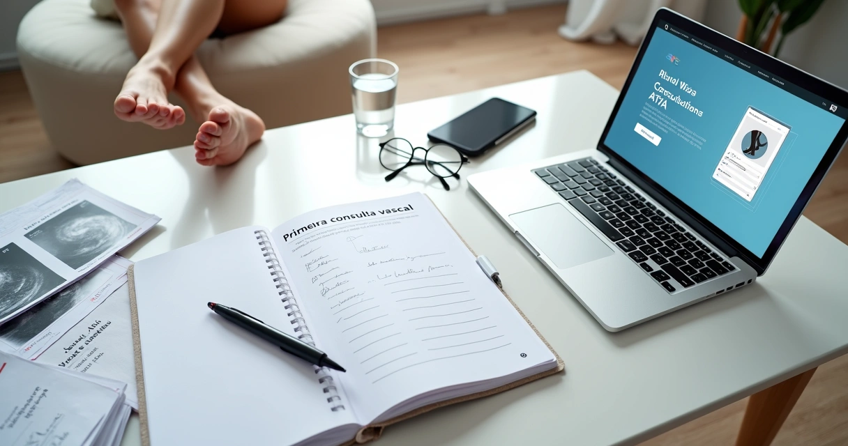 Pessoa montando checklist em caderno para consulta vascular 