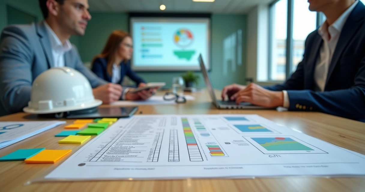 Profissionais de segurança do trabalho analisando checklist de consultoria em GRO NR-1 em ambiente corporativo 