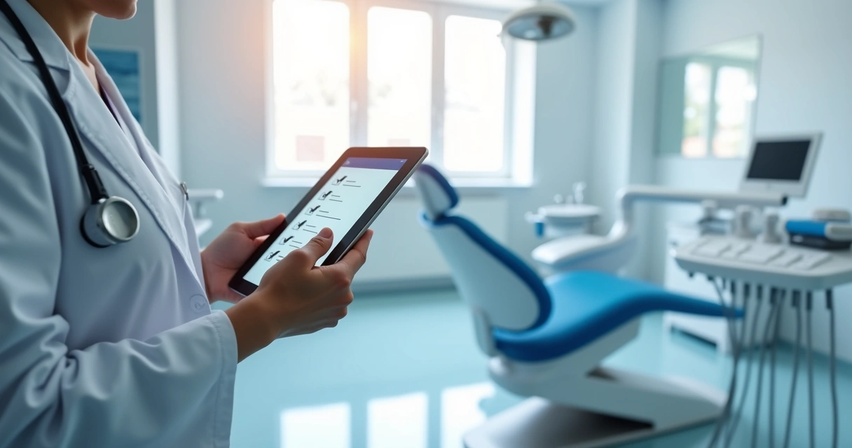 Checklist digital em tablet em clínica odontológica 