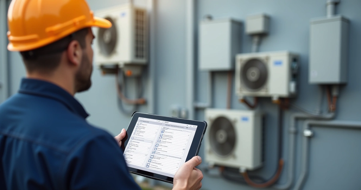 Técnico usando tablet com checklist digital em campo 