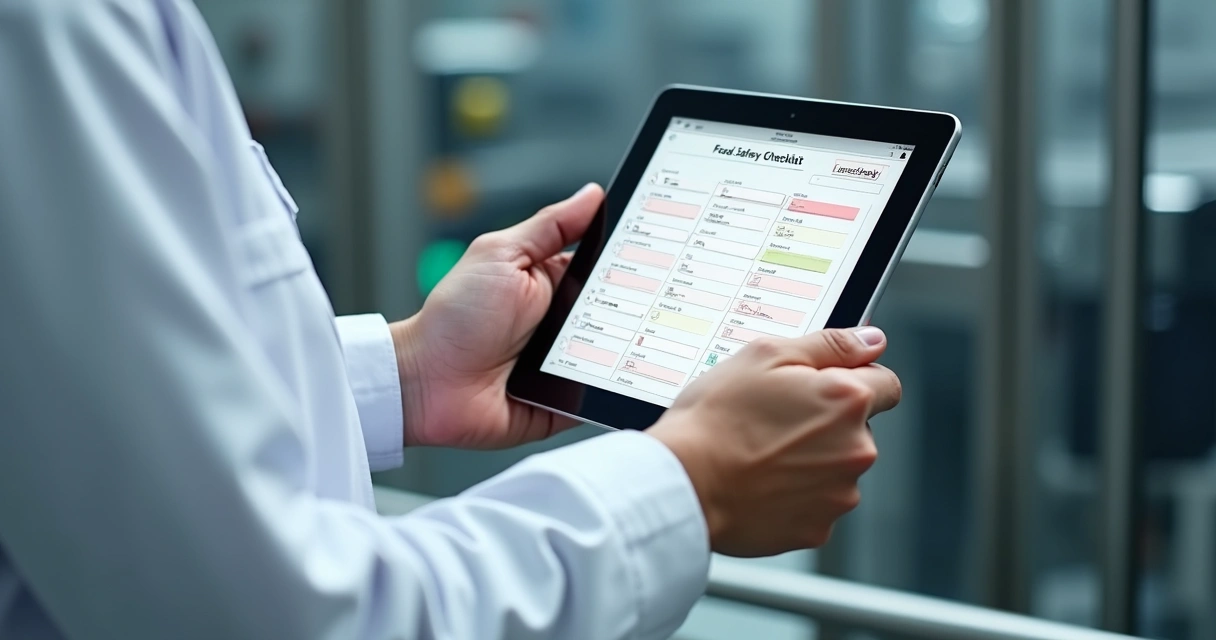 Checklist digital preenchido em tablet para controle de segurança de alimentos