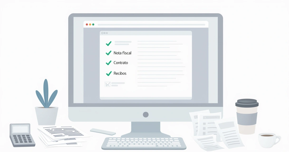 Checklist de documentos fiscais obrigatórios para freelancers em um monitor 