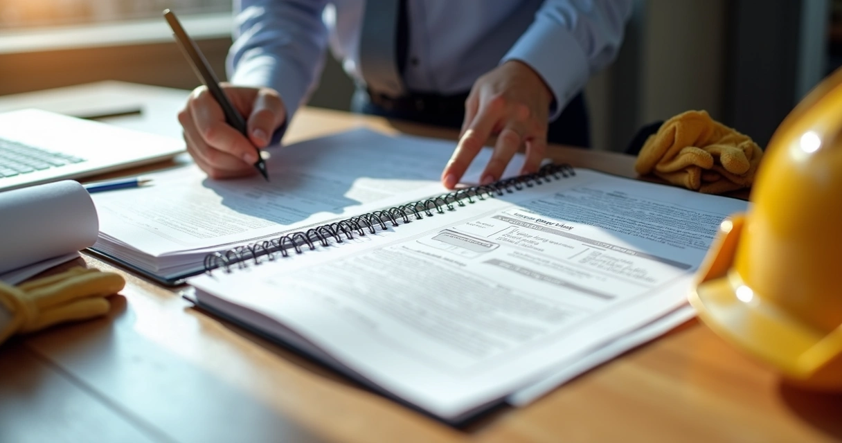 Checklist de documentos sendo analisado em mesa de escritório 
