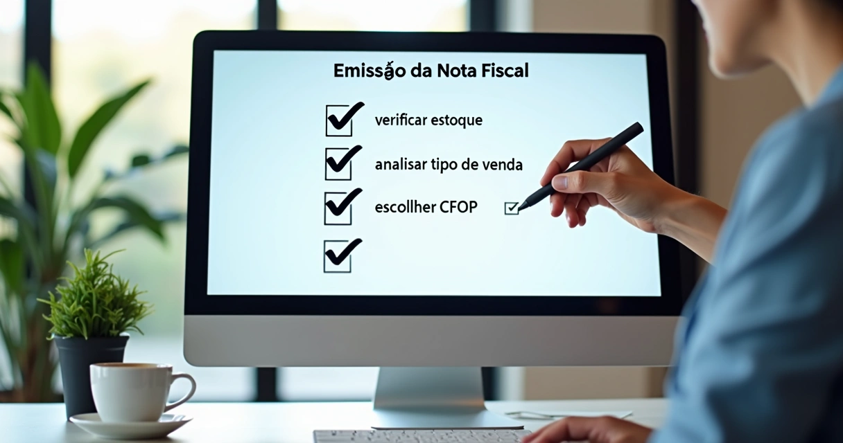 Checklist com etapas de emissão de nota fiscal em destaque 