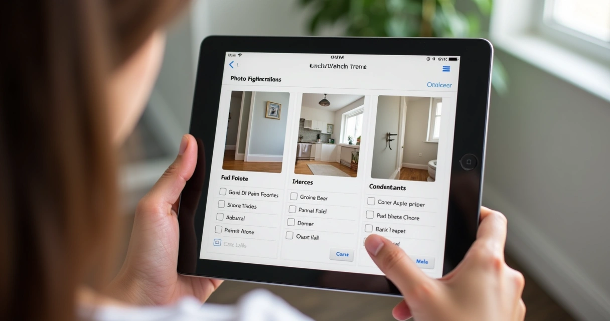 Checklist digital com fotos detalhadas durante vistoria em locação 