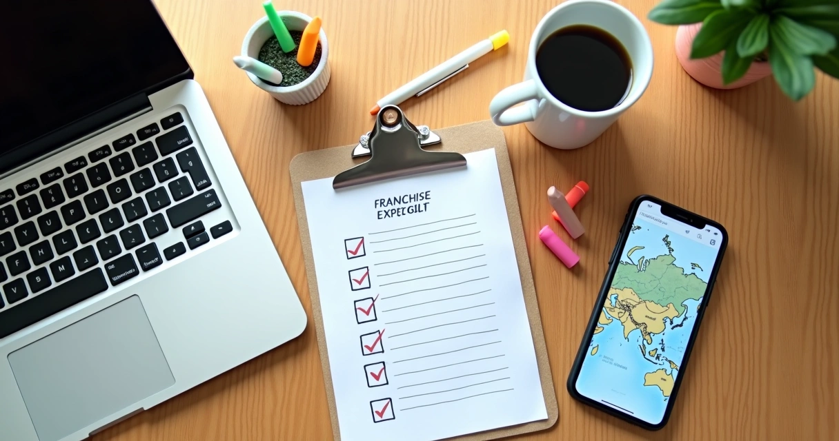 Checklist de expansão de franquias em uma mesa 