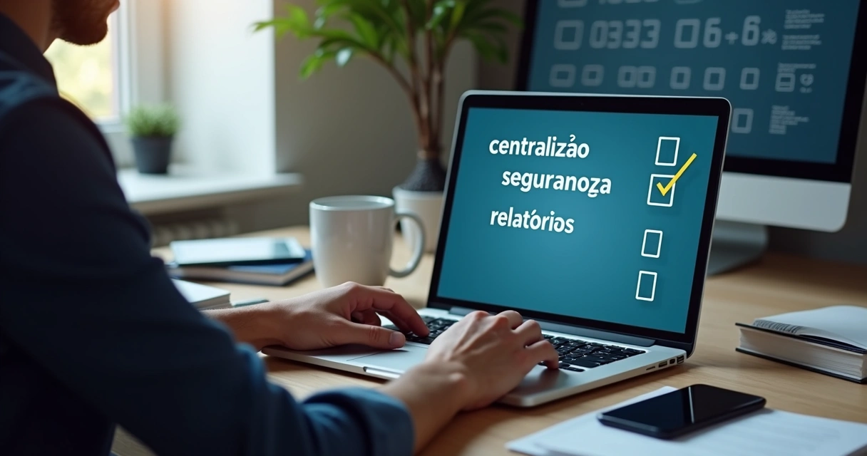 Pessoa usando checklist de helpdesk em computador 