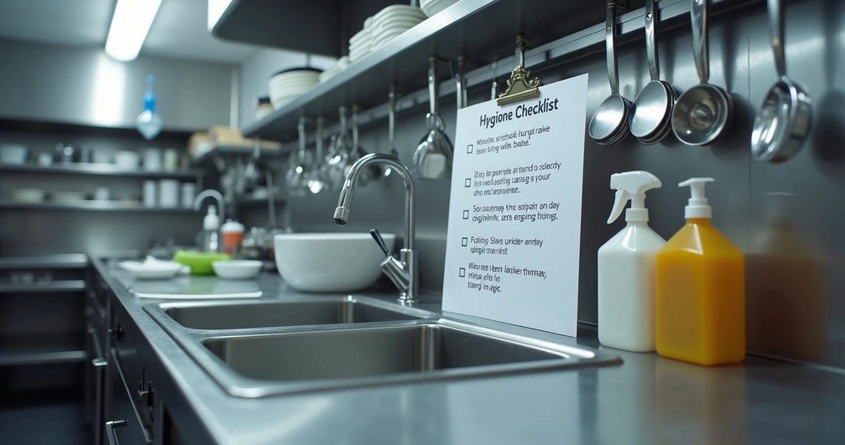Checklist de higienização em bancada de cozinha profissional 