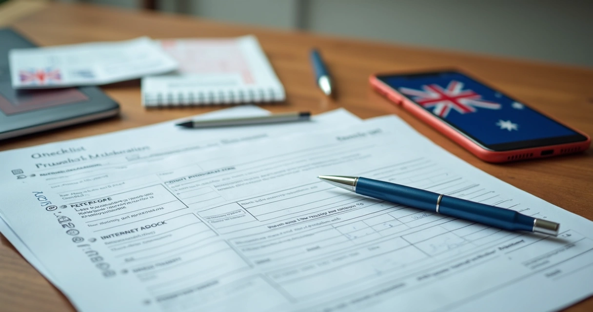 Checklist e documentos sobre mesa para intercâmbio na Austrália