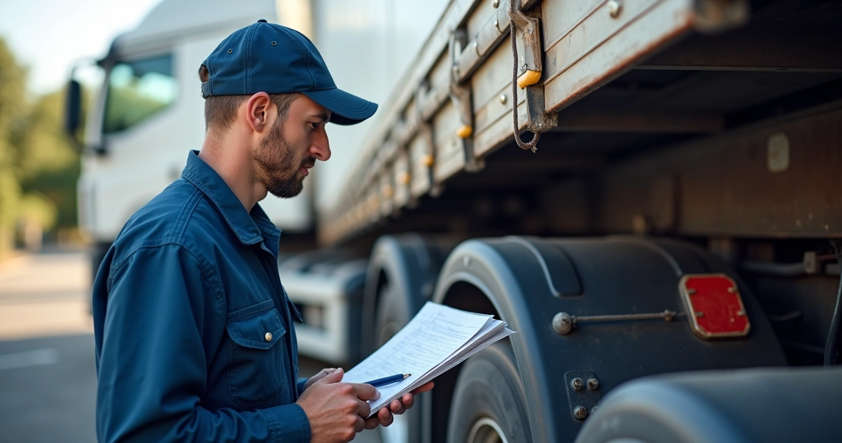 Mecânico fazendo checklist da bateria de caminhão 
