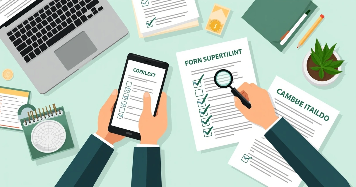 Checklist de troca de gateway com cliente revisando documentos 
