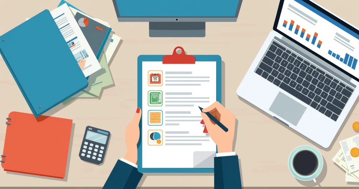 Profesional de RRHH revisando checklist de nómina y documentos fiscales en escritorio 