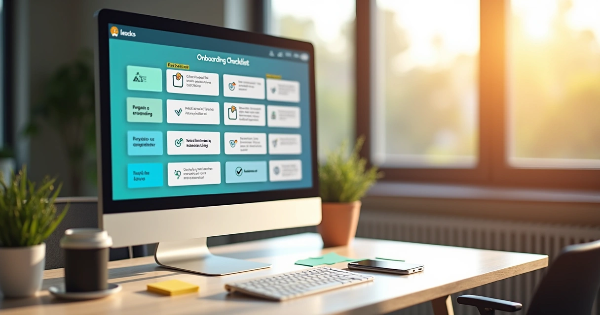 Checklist de onboarding em tela de computador organizada 