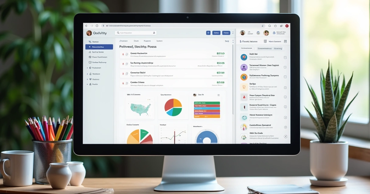 Checklist de onboarding em tela de computador com gráficos de progresso