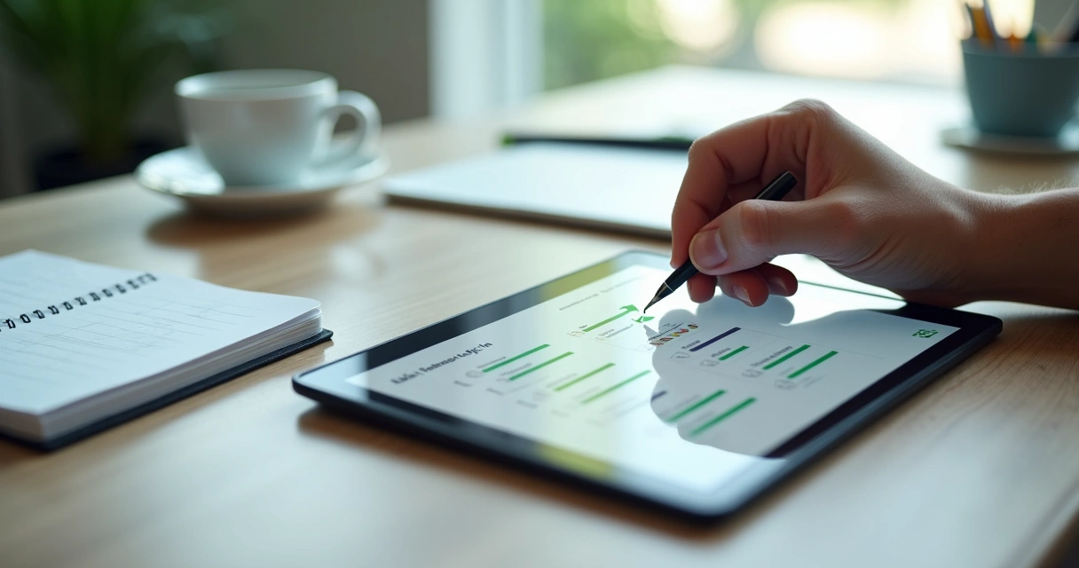 Tela de checklist digital sendo marcada em um tablet 