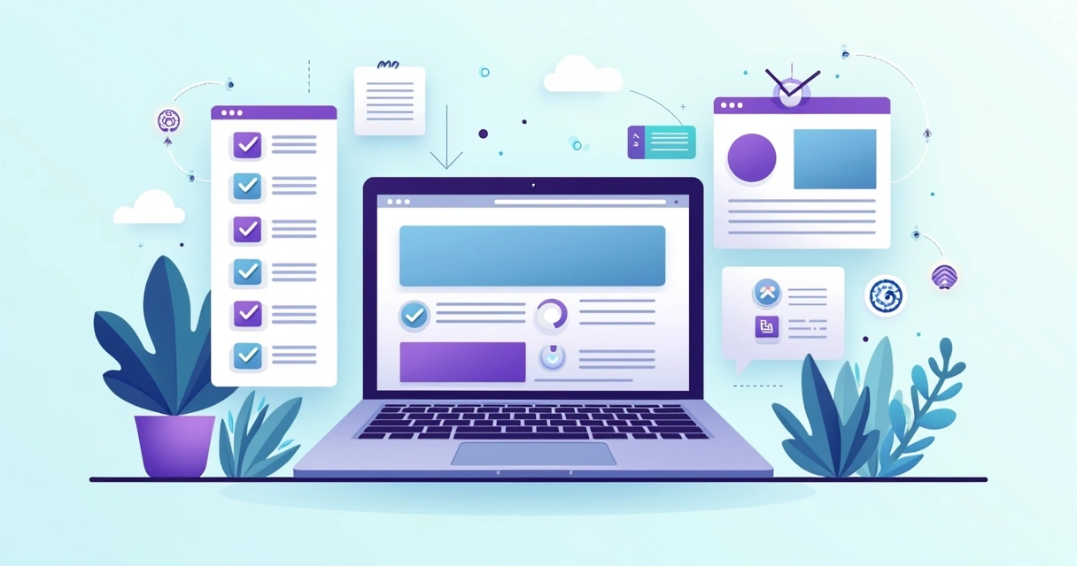 Designer organizando checklist digital para lançar página de portfólio profissional 