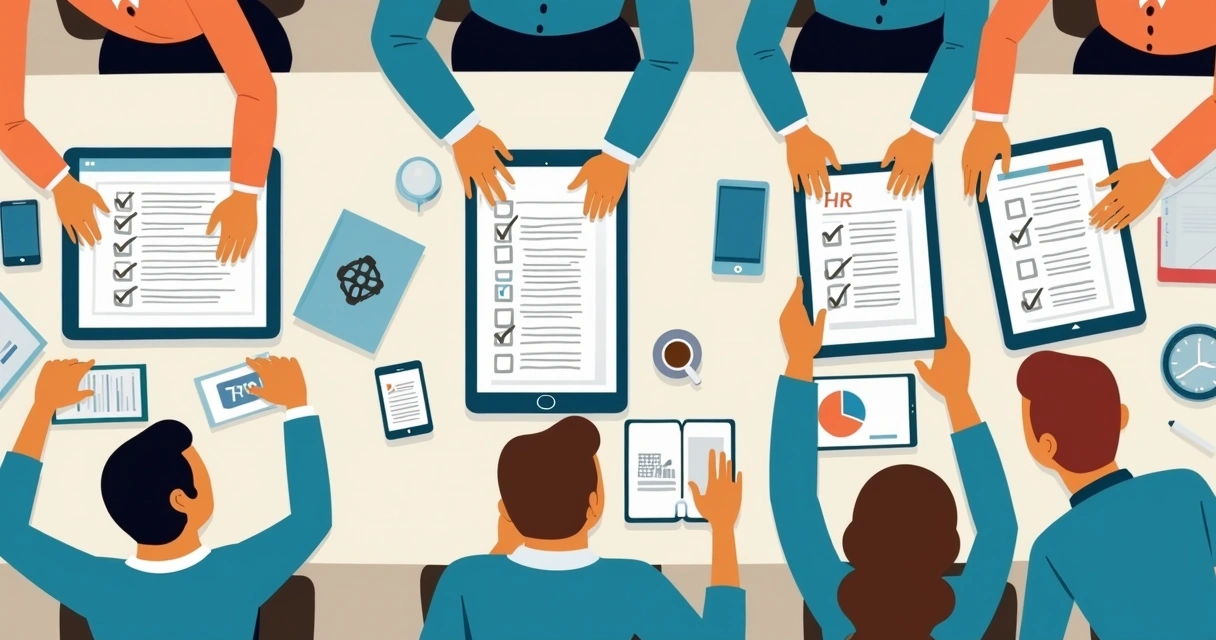 Diferentes setores com checklists personalizados apresentados em tablets e smartphones, indicando adaptação às rotinas.