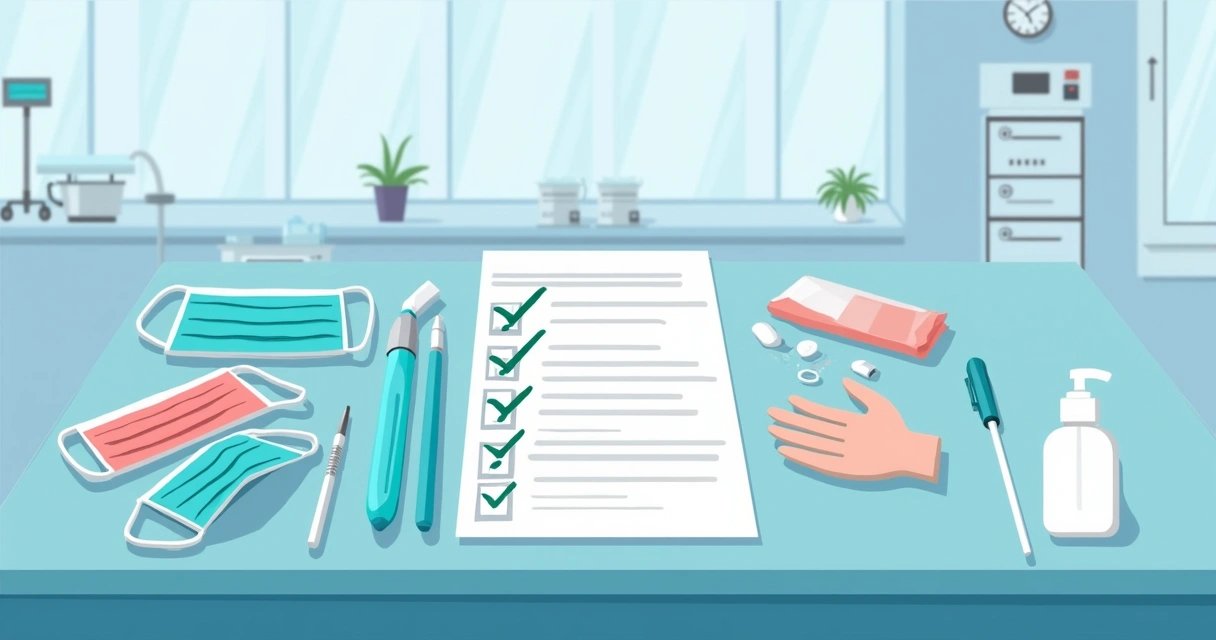 Checklist de prevenção de infecção hospitalar em prancheta sobre mesa hospitalar 
