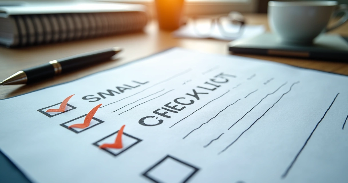 Checklist visual com etapas de processo de pequena empresa 
