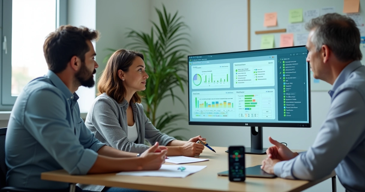 Empresário conferindo checklist de qualidade de dados em tela de computador 