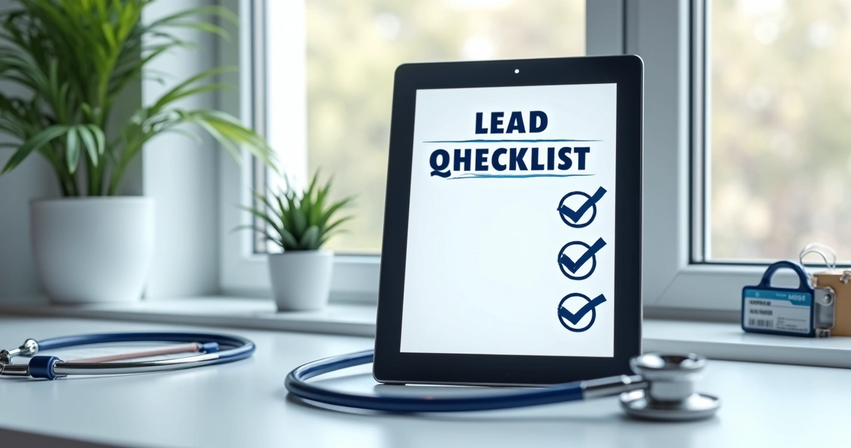 Qualificação de leads em Saúde e o impacto no SLA com vendas 4 Checklist digital preenchido em tablet ao lado de itens de saúde