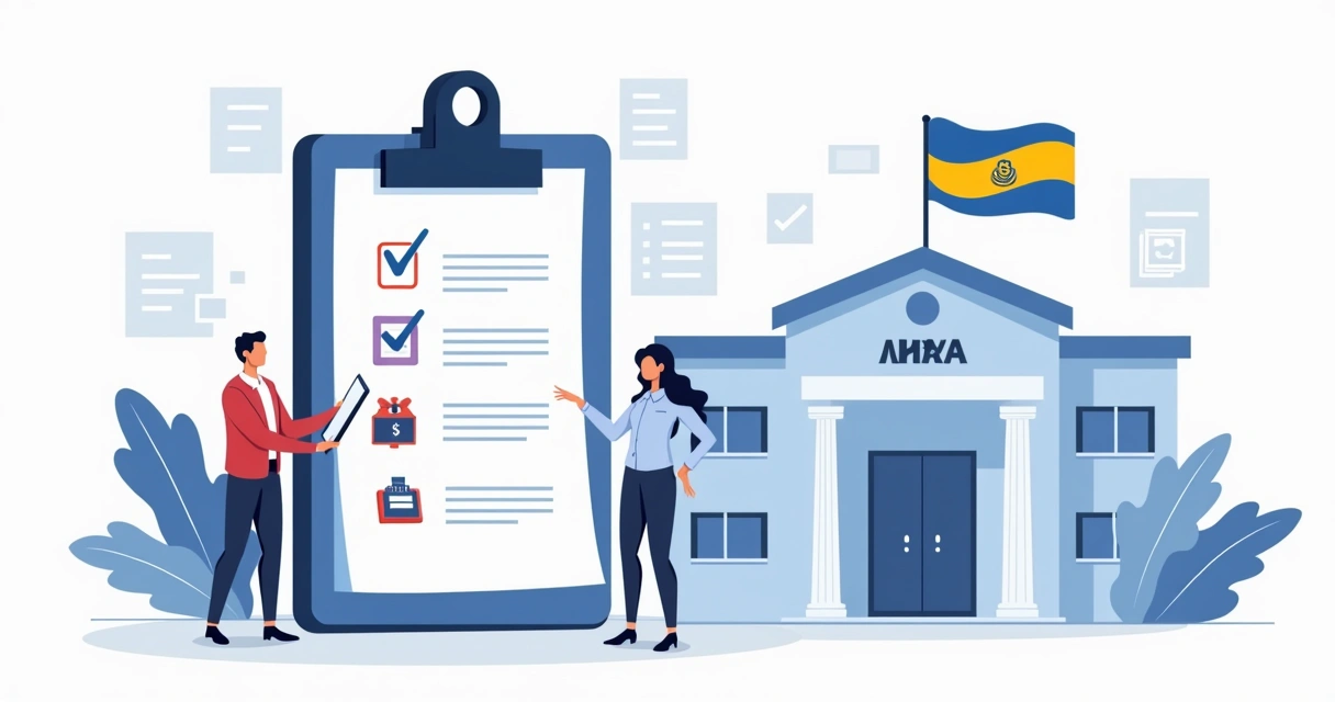 Lista de verificación laboral frente a edificio institucional 