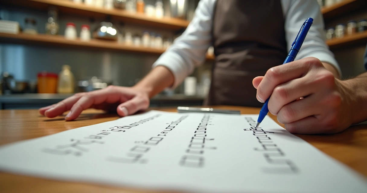 Folha de checklist em papel usada por funcionário de restaurante 