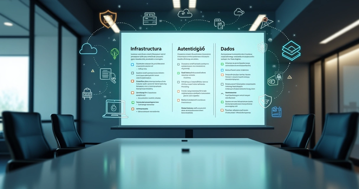 Quadro de checklist digital organizando itens de segurança web por categorias 