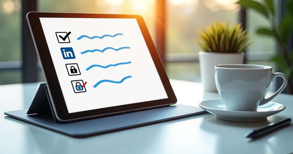 Checklist digital com etapas para proteção de dados do LinkedIn 