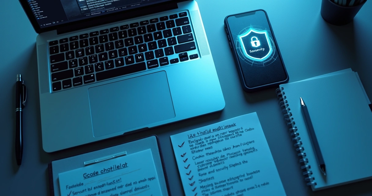 Checklist de segurança mostrado em um notebook 