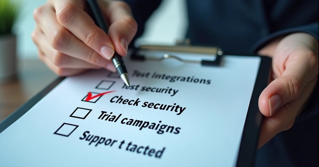 Checklist de seleção de ferramenta de marketing do LinkedIn em prancheta digital 