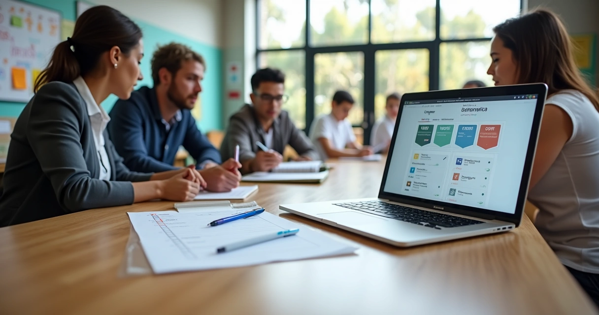 Gestor escolar avaliando checklist digital para escolher sistema de cantina 