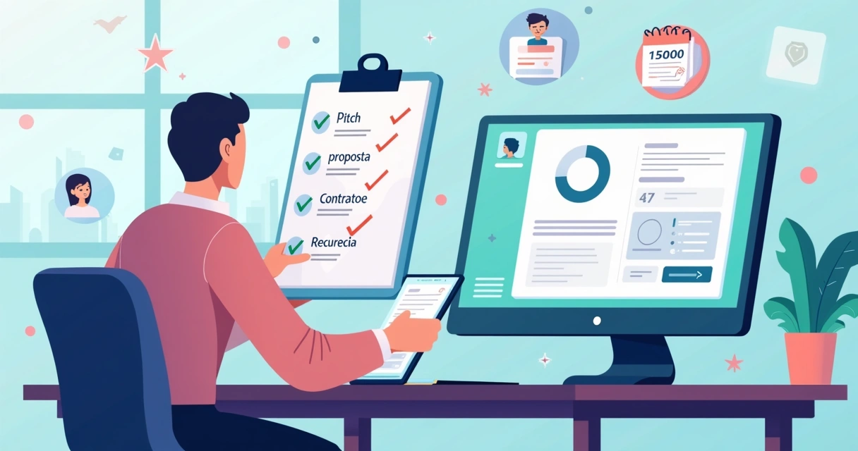 Profissional de agência marcando checklist de sites recorrentes em contrato digital 