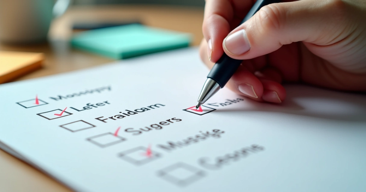 Checklist feito à mão com pequenas tarefas marcadas como concluídas. 