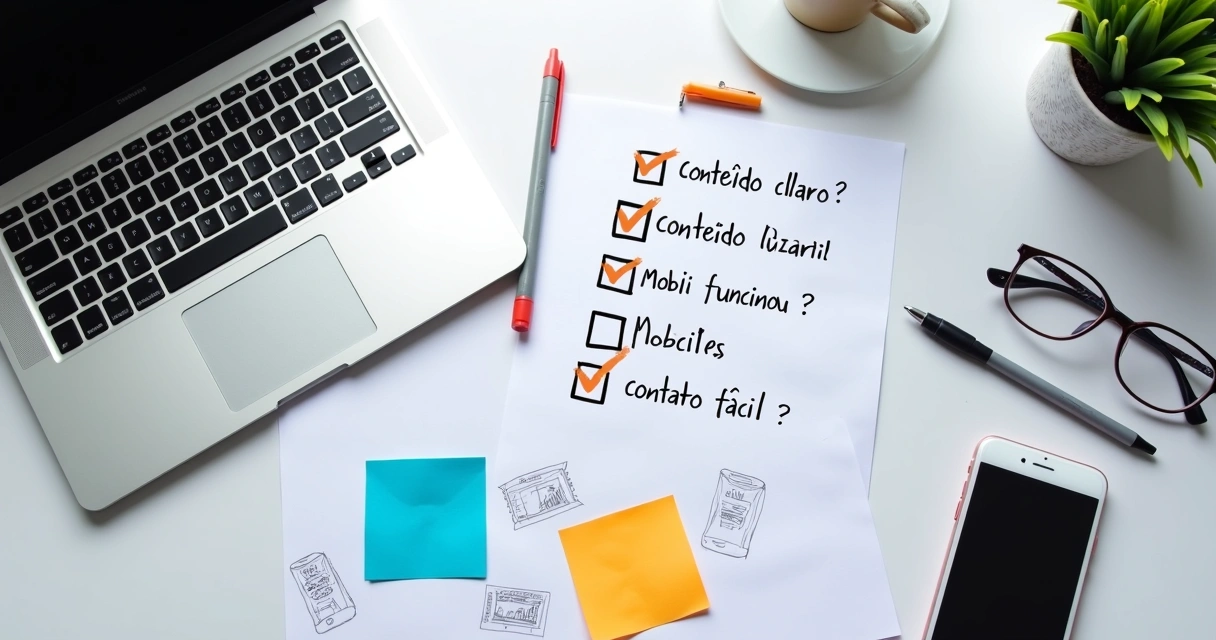 Checklist de melhorias de UX ao lado de notebook 