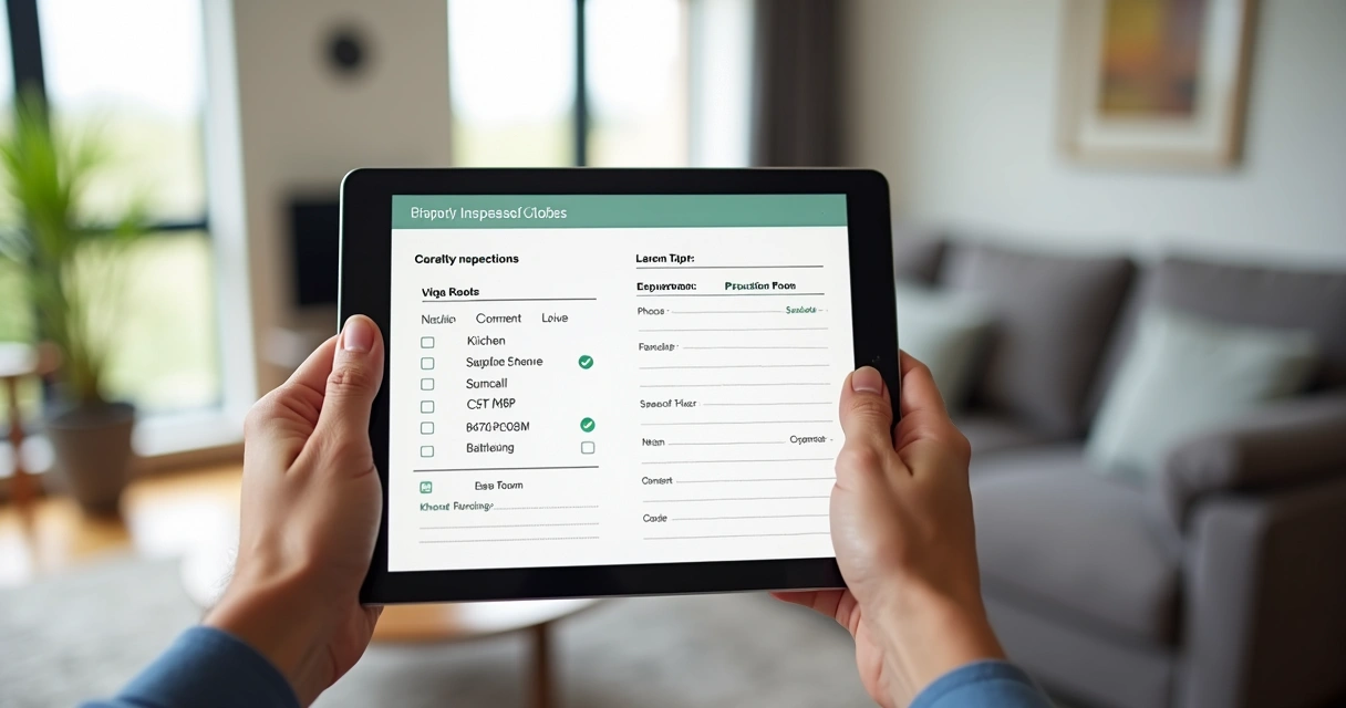 Checklist digital de vistoria de imóvel na tela de um tablet 