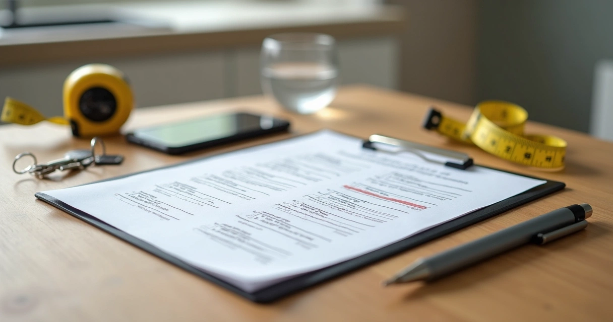 Prancheta com checklist de vistoria sobre mesa 