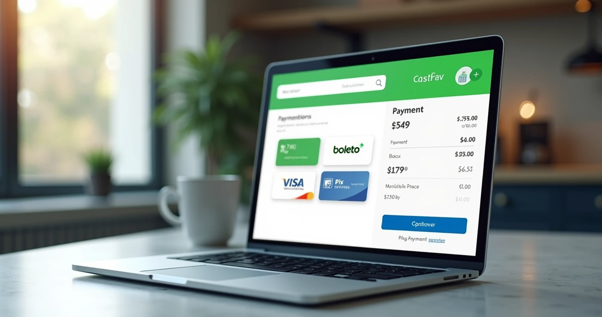 Tela de checkout digital mostrando integração de métodos de pagamento 