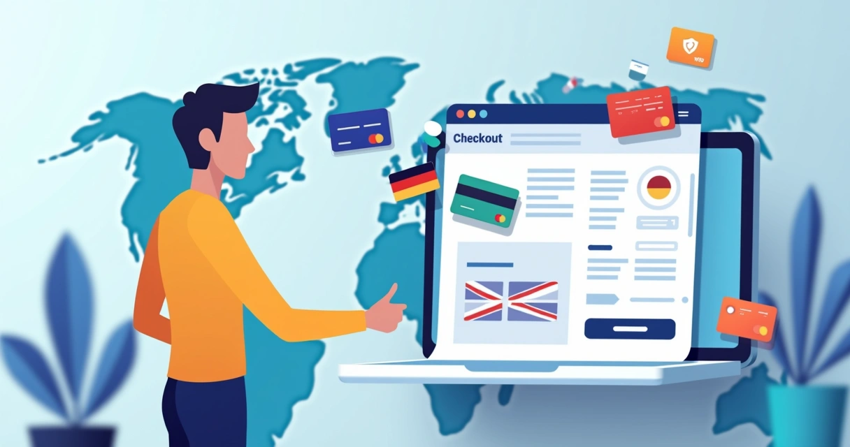 Pessoa segurando vários cartões de crédito de diferentes países no checkout online 