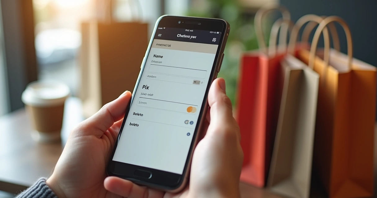 Pessoa finalizando compra em loja virtual no celular 